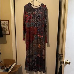 SHEIN Red and Blue Long Sleeve Maxi Dress